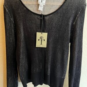 Rain + Rose Black and Beige Cardigan